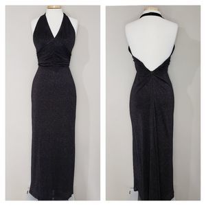 BCBG MaxAzria XSmall Black Metallic Sleeveless Halter Maxi Dress